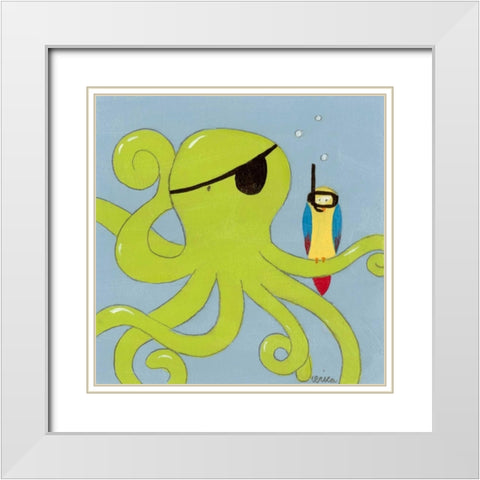 Captain Calamari White Modern Wood Framed Art Print with Double Matting by Vess, June Erica