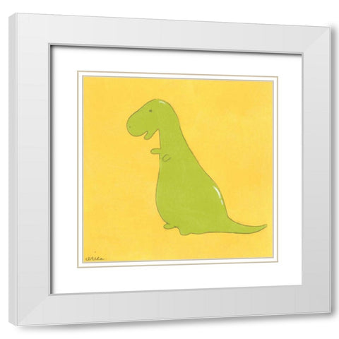 T-Rex White Modern Wood Framed Art Print with Double Matting by Vess, June Erica