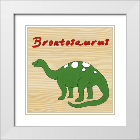 Brontosaurus White Modern Wood Framed Art Print with Double Matting by Meagher, Megan