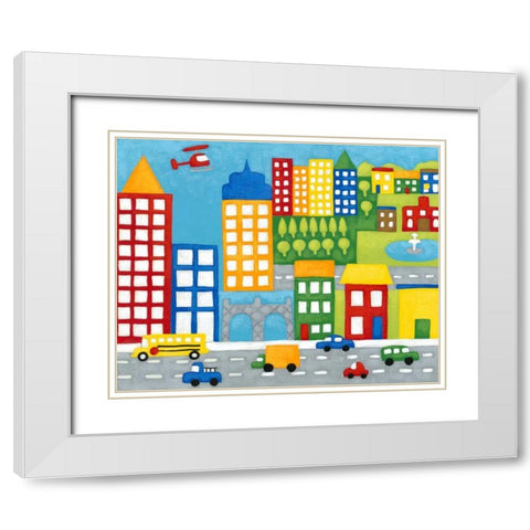 Storybook City White Modern Wood Framed Art Print with Double Matting by Zarris, Chariklia