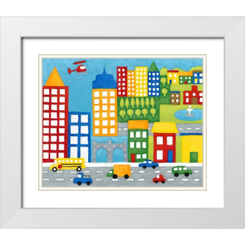 Storybook City White Modern Wood Framed Art Print with Double Matting by Zarris, Chariklia