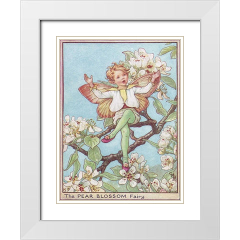 The Pear Blossom Fairy White Modern Wood Framed Art Print with Double Matting by Vision Studio