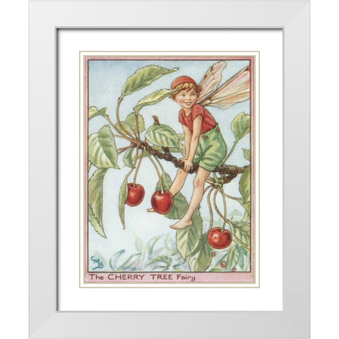 The Cherry Tree Fairy White Modern Wood Framed Art Print with Double Matting by Vision Studio