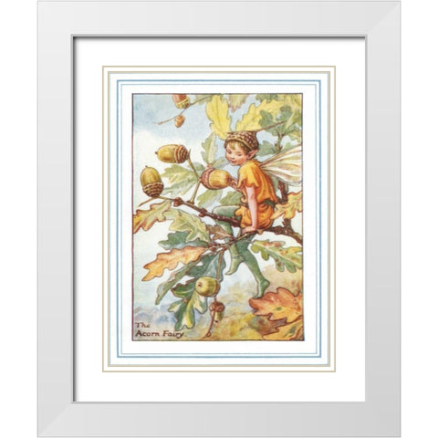 The Acorn Fairy White Modern Wood Framed Art Print with Double Matting by Vision Studio