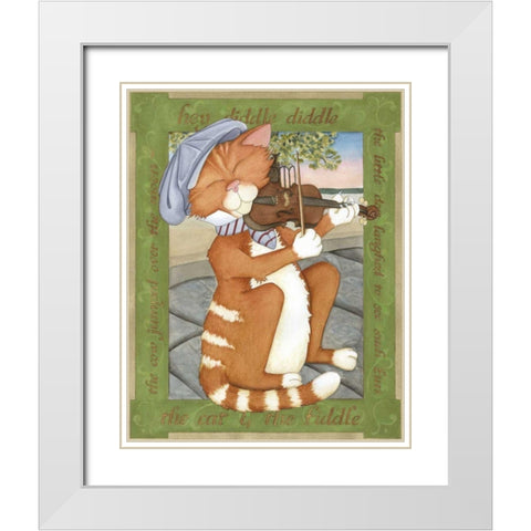 The Cat and The Fiddle White Modern Wood Framed Art Print with Double Matting by Friel, Tara