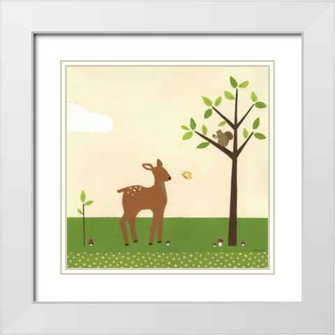 Woodland Friends I White Modern Wood Framed Art Print with Double Matting by Vess, June Erica