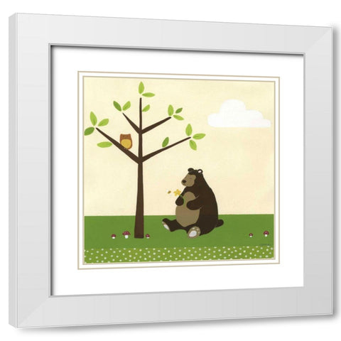 Woodland Friends IV White Modern Wood Framed Art Print with Double Matting by Vess, June Erica