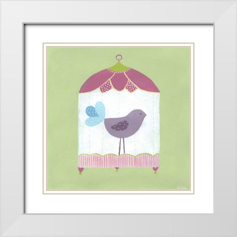 Patchwork Birdcage I White Modern Wood Framed Art Print with Double Matting by Vess, June Erica