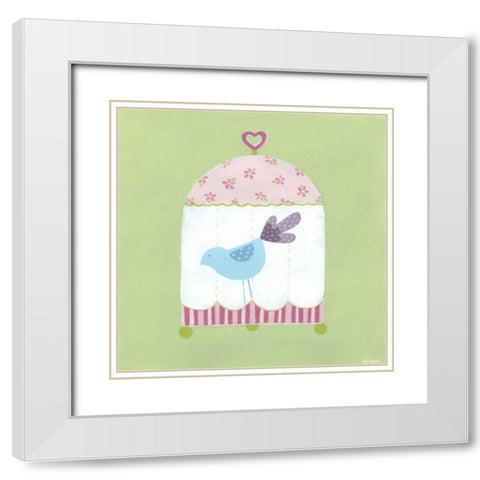 Patchwork Birdcage II White Modern Wood Framed Art Print with Double Matting by Vess, June Erica