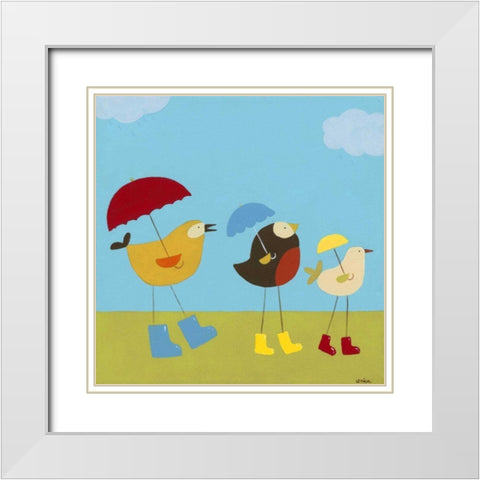 Rainy Day Birds I White Modern Wood Framed Art Print with Double Matting by Vess, June Erica