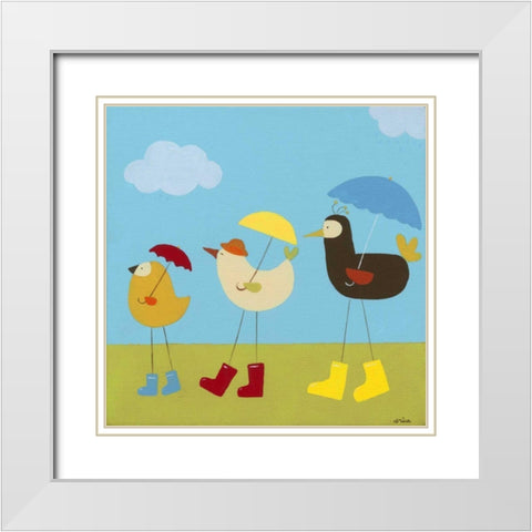 Rainy Day Birds II White Modern Wood Framed Art Print with Double Matting by Vess, June Erica