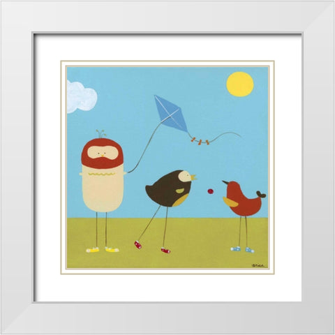 Sunny Day Birds I White Modern Wood Framed Art Print with Double Matting by Vess, June Erica