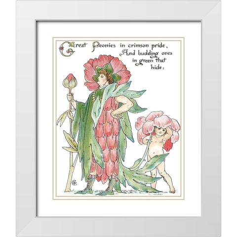 Shakespeares Garden V (Peony) White Modern Wood Framed Art Print with Double Matting by Crane, Walter