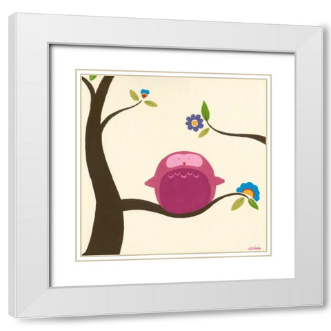 Orchard Owls IV White Modern Wood Framed Art Print with Double Matting by Vess, June Erica