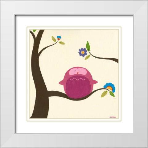 Orchard Owls IV White Modern Wood Framed Art Print with Double Matting by Vess, June Erica