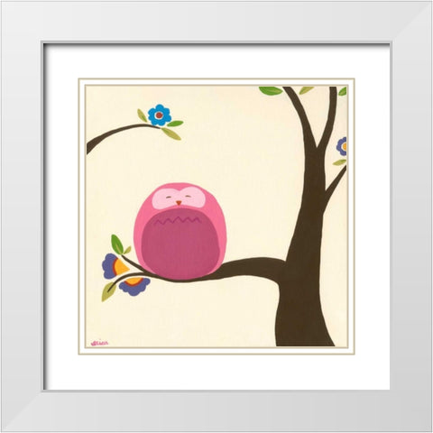 Orchard Owls VI White Modern Wood Framed Art Print with Double Matting by Vess, June Erica