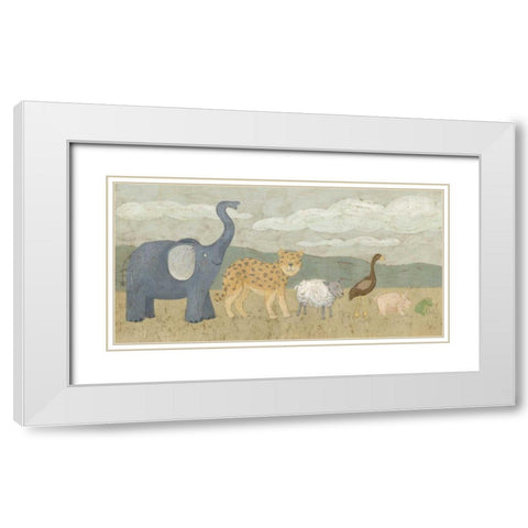Animals All in a Row I White Modern Wood Framed Art Print with Double Matting by Meagher, Megan