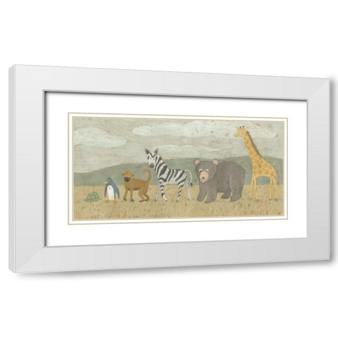 Animals All in a Row II White Modern Wood Framed Art Print with Double Matting by Meagher, Megan