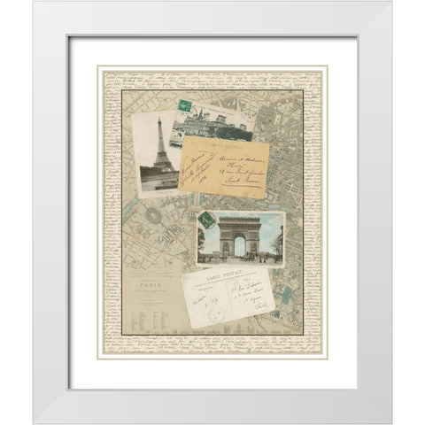Post Cards from Paris White Modern Wood Framed Art Print with Double Matting by Vision Studio