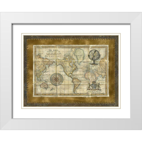 Antique World Map White Modern Wood Framed Art Print with Double Matting by Vision Studio