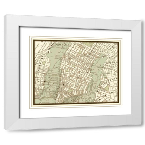 Sepia Map of New York White Modern Wood Framed Art Print with Double Matting by Vision Studio