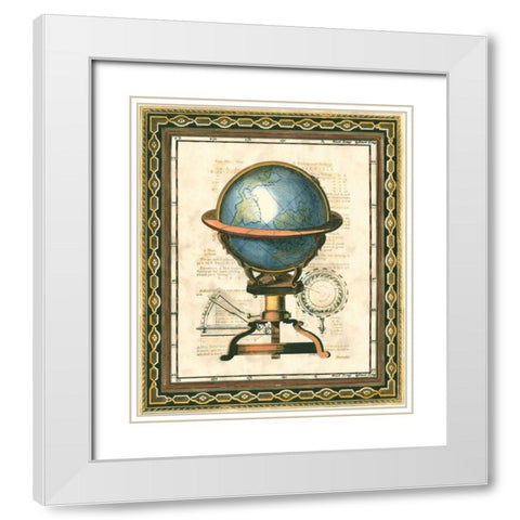 Traditional Globe II White Modern Wood Framed Art Print with Double Matting by Vision Studio