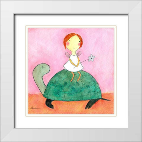 Fairy on Turtle White Modern Wood Framed Art Print with Double Matting by Sonheim, Carla