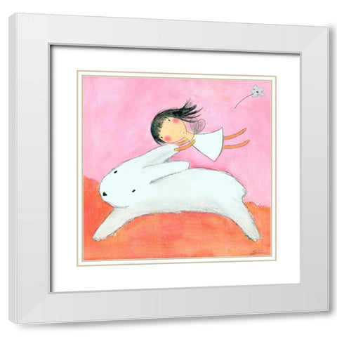 Fairy on Hare White Modern Wood Framed Art Print with Double Matting by Sonheim, Carla