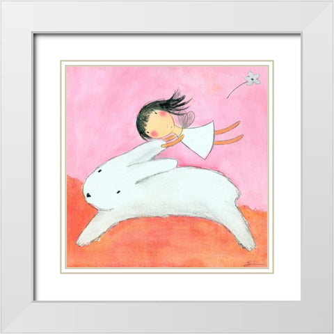 Fairy on Hare White Modern Wood Framed Art Print with Double Matting by Sonheim, Carla