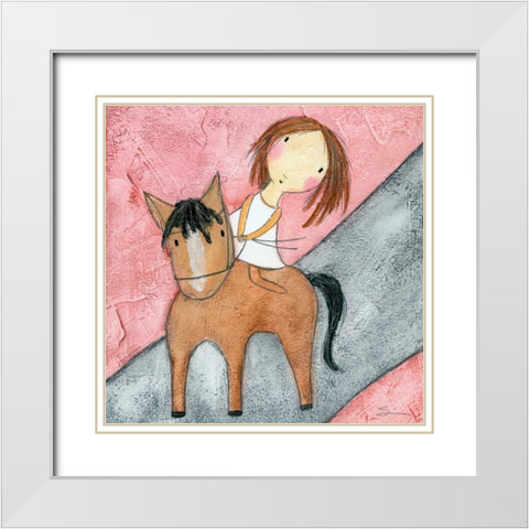 Pink Horse White Modern Wood Framed Art Print with Double Matting by Sonheim, Carla