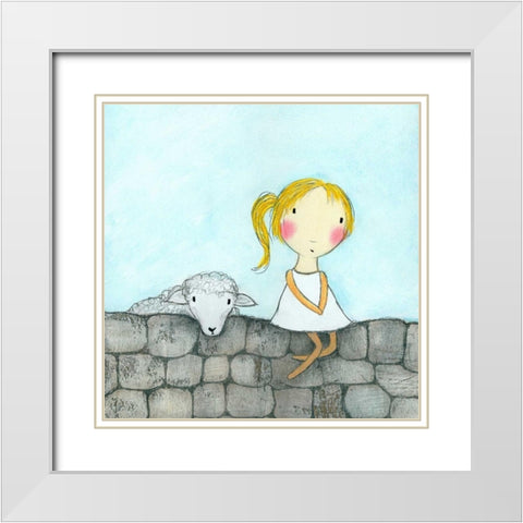 Girl with Lamb White Modern Wood Framed Art Print with Double Matting by Sonheim, Carla