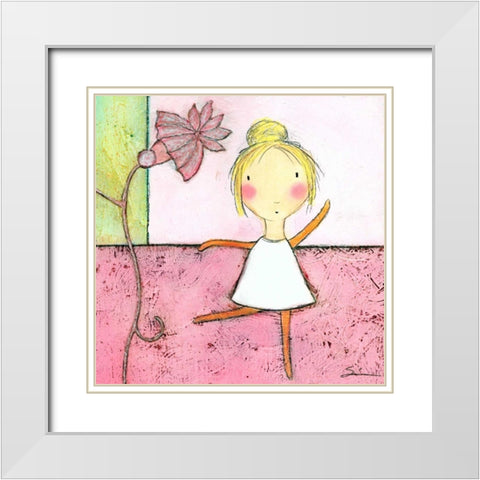 Pink Ballerina White Modern Wood Framed Art Print with Double Matting by Sonheim, Carla