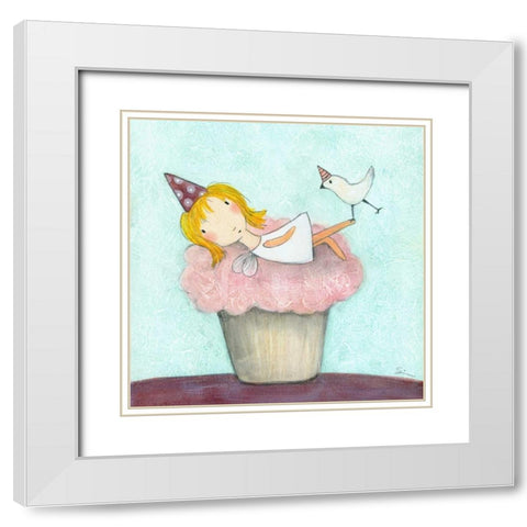 Cupcake Fairy White Modern Wood Framed Art Print with Double Matting by Sonheim, Carla