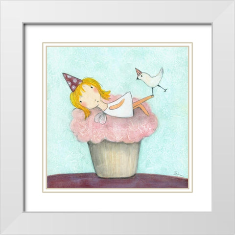 Cupcake Fairy White Modern Wood Framed Art Print with Double Matting by Sonheim, Carla