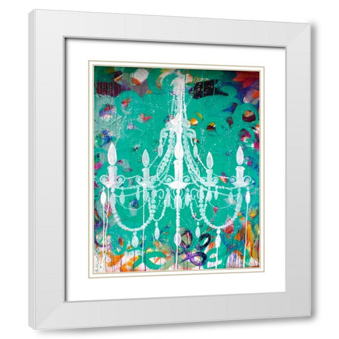 Emerald Chandelier White Modern Wood Framed Art Print with Double Matting by Youngstrom, Kent