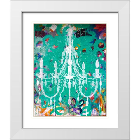 Emerald Chandelier White Modern Wood Framed Art Print with Double Matting by Youngstrom, Kent