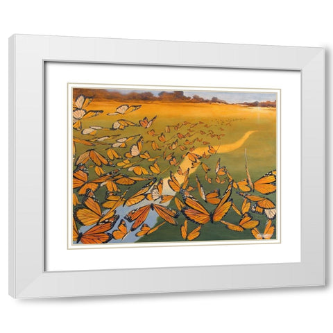 Monarch Migration White Modern Wood Framed Art Print with Double Matting by Szatkowski, Fred
