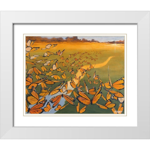 Monarch Migration White Modern Wood Framed Art Print with Double Matting by Szatkowski, Fred