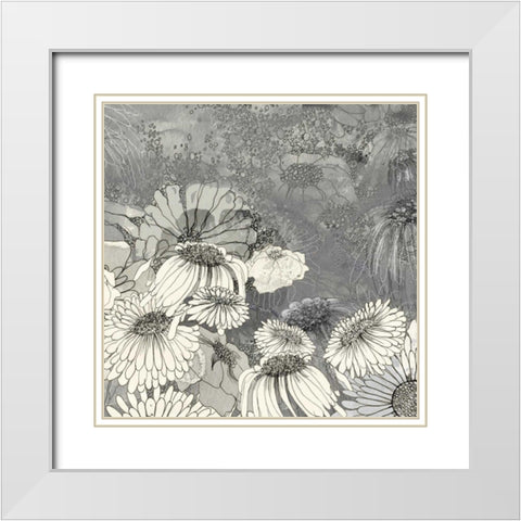 Flowers on Grey II White Modern Wood Framed Art Print with Double Matting by Blixt, Ingrid