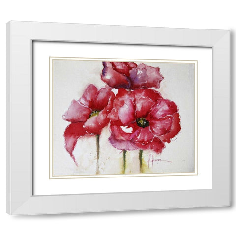 Fuchsia Poppies I White Modern Wood Framed Art Print with Double Matting by Herrera, Leticia
