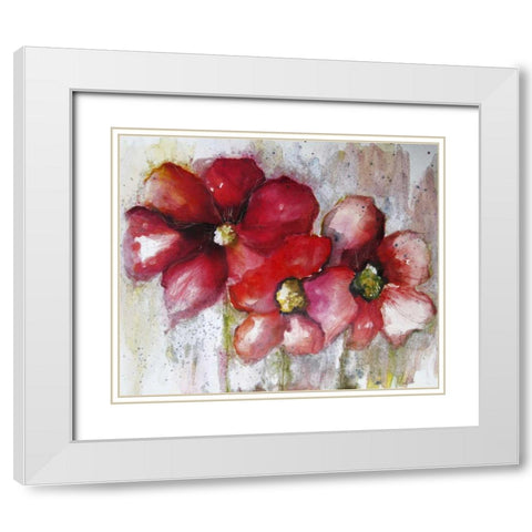Fuchsia Poppies II White Modern Wood Framed Art Print with Double Matting by Herrera, Leticia