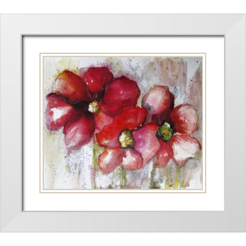 Fuchsia Poppies II White Modern Wood Framed Art Print with Double Matting by Herrera, Leticia