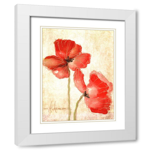 Vivid Red Poppies IV White Modern Wood Framed Art Print with Double Matting by Herrera, Leticia