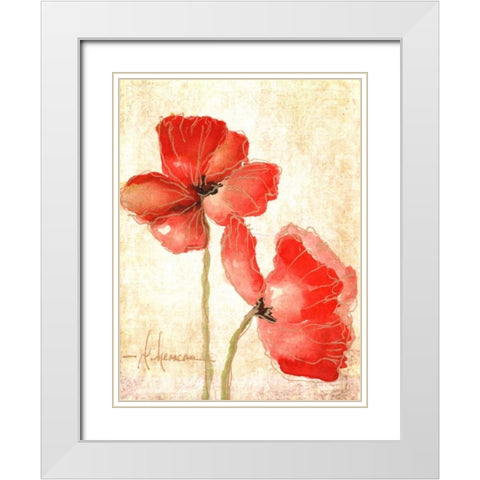 Vivid Red Poppies IV White Modern Wood Framed Art Print with Double Matting by Herrera, Leticia