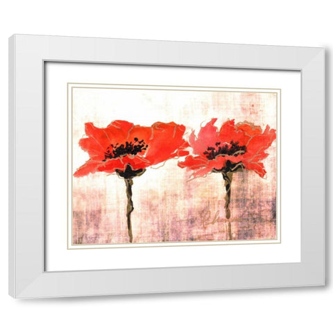 Vivid Red Poppies V White Modern Wood Framed Art Print with Double Matting by Herrera, Leticia