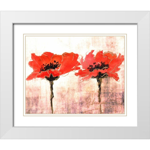 Vivid Red Poppies V White Modern Wood Framed Art Print with Double Matting by Herrera, Leticia