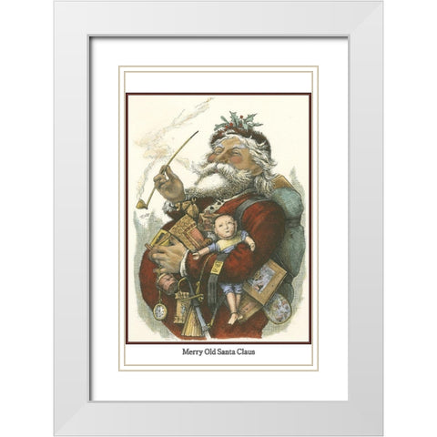 Merry Santa White Modern Wood Framed Art Print with Double Matting by Unknown