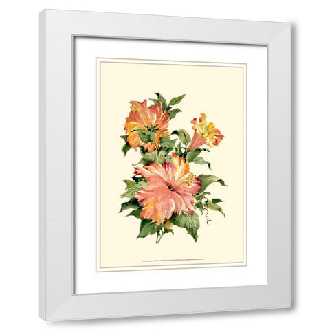Hibiscus I White Modern Wood Framed Art Print with Double Matting by Waldman, Joy