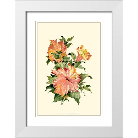 Hibiscus I White Modern Wood Framed Art Print with Double Matting by Waldman, Joy