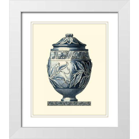 Blue Porcelain Urn IV White Modern Wood Framed Art Print with Double Matting by Vision Studio